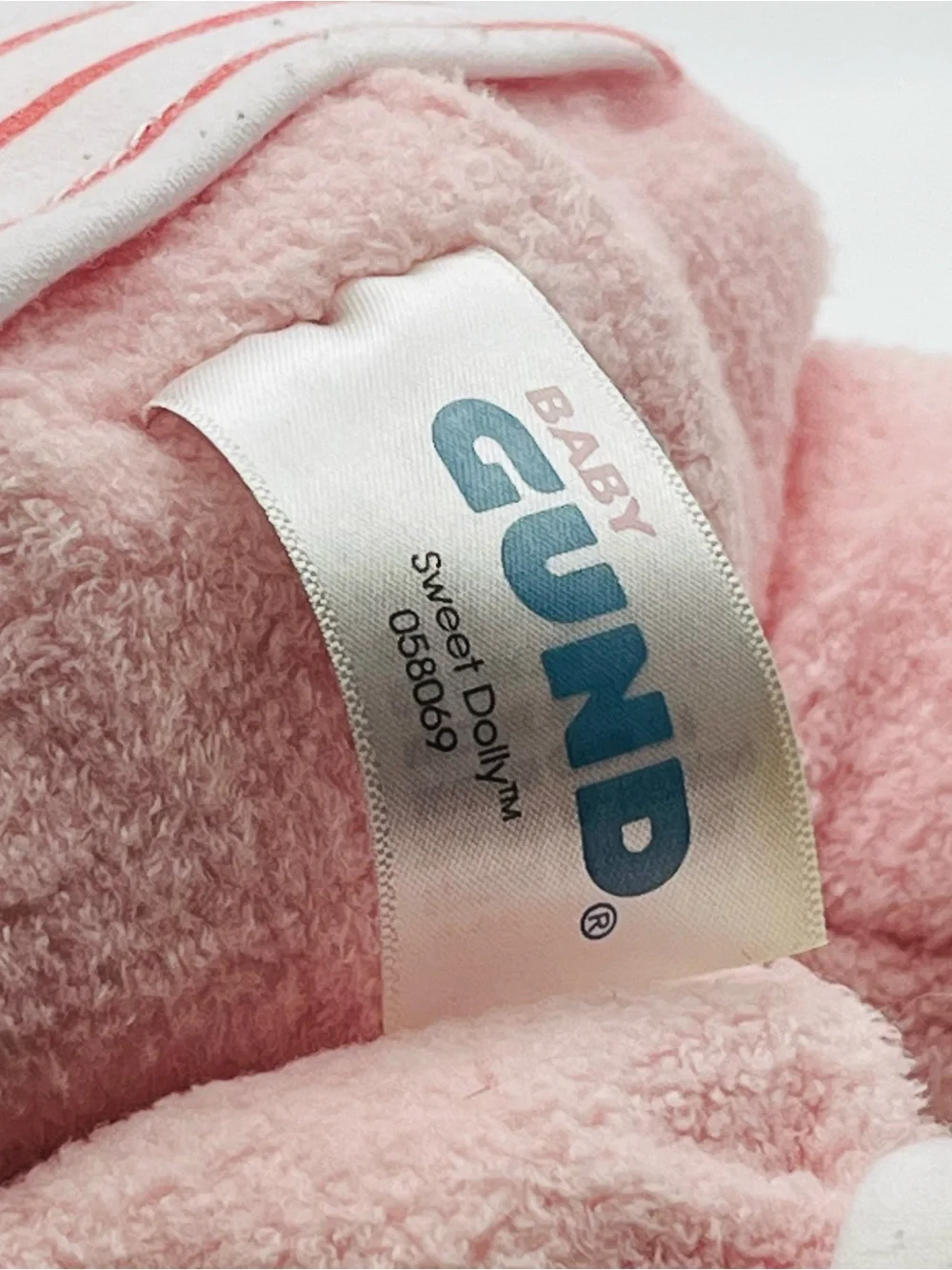 Baby Gund Sweet Dolly Pink Terry Cloth Plush 11” Lovey Blond Hair Hat Bow